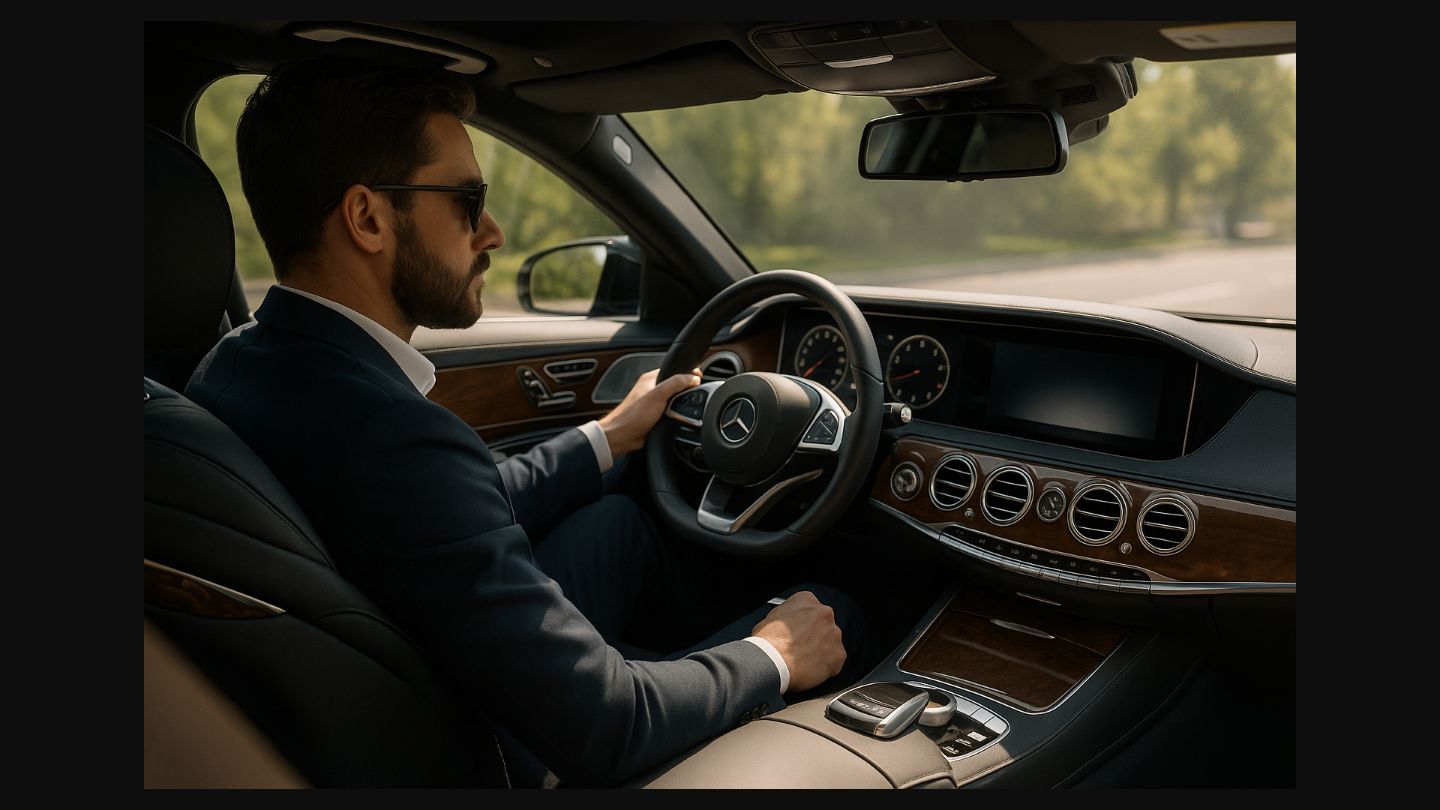 Executive transportation service with luxury vehicle and professional chauffeur